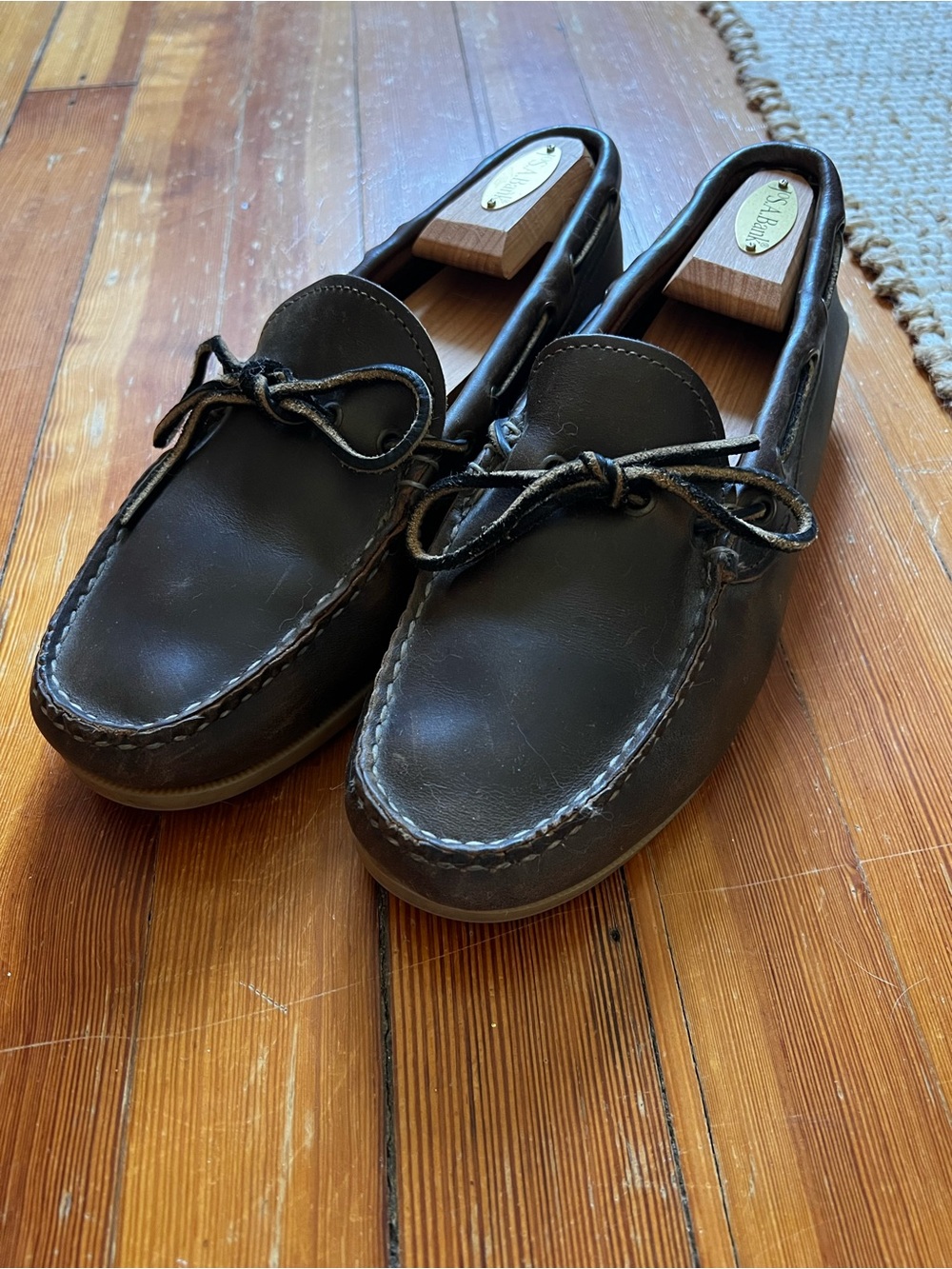 Quoddy Brown Leather Tie-Front Moccasins/Boat Shoes
